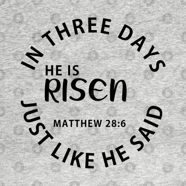 He Is Risen In Three Days Just Like He Said Easter by Happy - Design